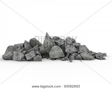 3d image of concrete rubble on white
