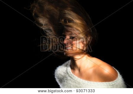 Pretty Latina Girl Flinging Long Hair In Air