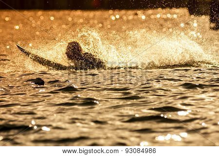 Surfer  At Sunset Tme