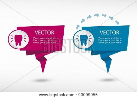 Tooth Icon On Origami Paper Speech Bubble Or Web Banner, Prints