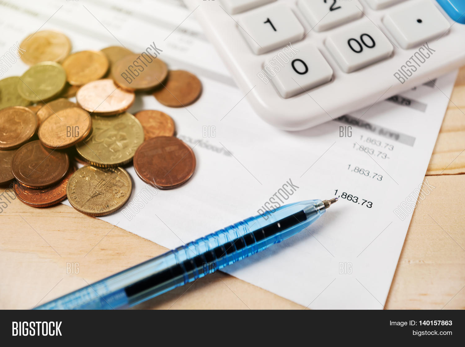 Pen Bill Calculator On Image Photo Free Trial Stock Pen Bill Calculator On Image Photo