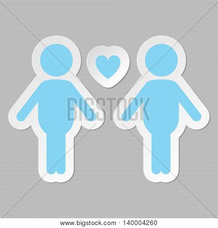 Gay couple in love vector icon, blue on gray background