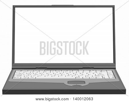 Notebook Laptop with white screen frame on a white background isolated 3D illustration