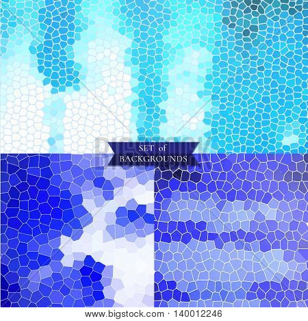 Set of blue backgrounds geometric textures vector