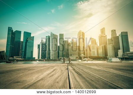 Singapore city skyline of business district downtown in daytime. Vintage tone