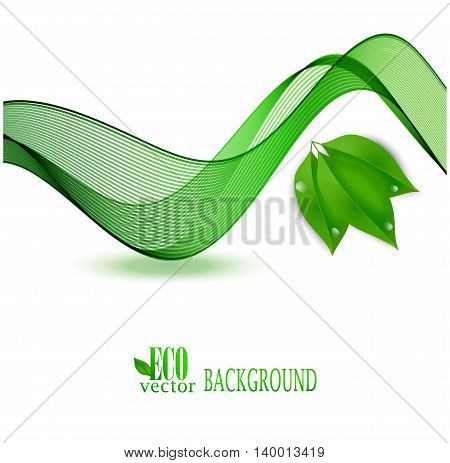 Vector eco leaves and green wave. Abstract ecology background
