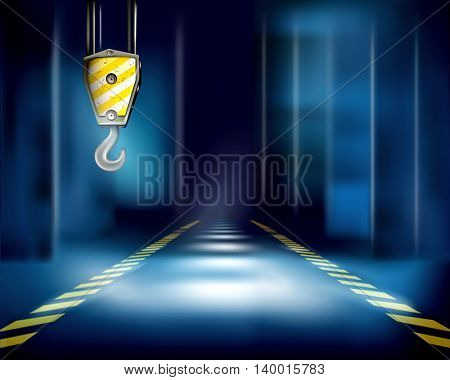 Production hall with crane. Vector illustration.
