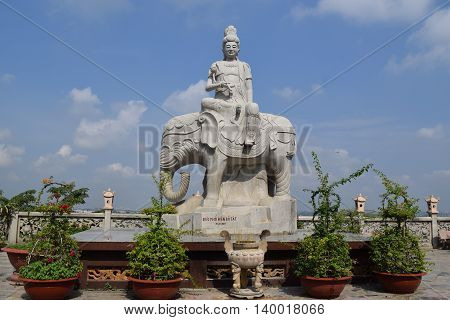 statue of buddha riding elephant in Chau Thoi temple in Binh Duong province Vietnam