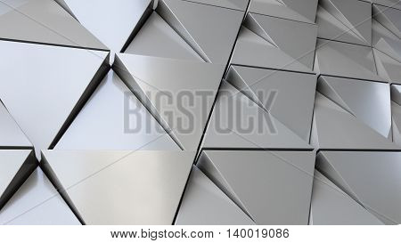 Abstract photo close-up view of modern aluminum ventilated facade of triangles