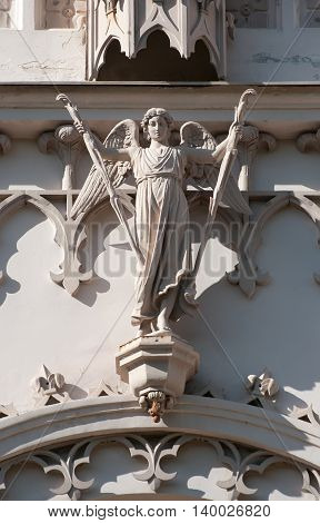 PETERHOF, SAINT - PETERSBURG, RUSSIA - JULY 14, 2016: Angel. Fragmant of The Gothic Chapel Museum in Alexandria Park. It was last Royal Family House Church.