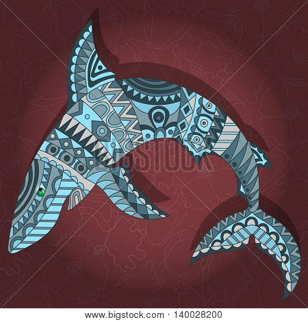 Illustration with abstract shark on a dark floral background