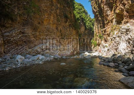 Mountain River Gorge Near Panta Vrexei In Evritania, Greece