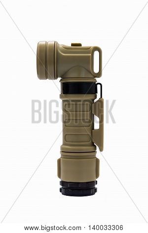 Modern molle light angle-head tactical flashlight isolated on white with cliping path