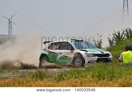 TULCEA, ROMANIA - JUNE 11: Danube Delta Rally special trial windfarm on June 11, 2016 in Tulcea, Romania