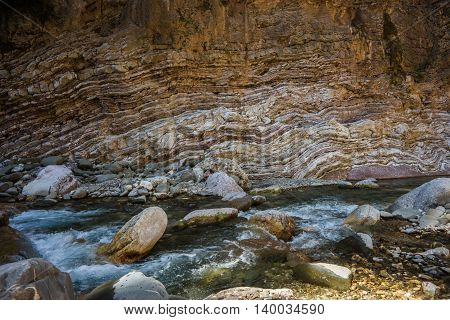 Mountain River Gorge Near Panta Vrexei In Evritania, Greece