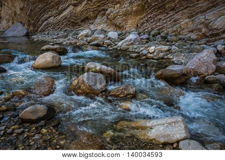 Mountain River Gorge Near Panta Vrexei In Evritania, Greece