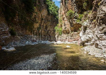 Mountain River Gorge Near Panta Vrexei In Evritania, Greece