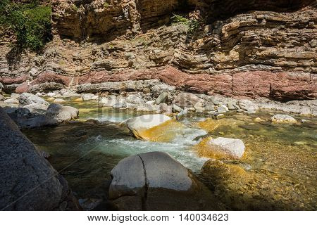 Mountain River Gorge Near Panta Vrexei In Evritania, Greece