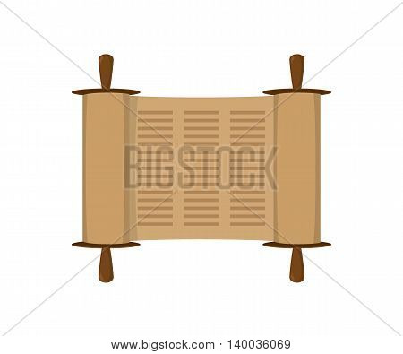 Ancient scroll book in expanded form, Torah scroll icon in flat style. Vector illustration