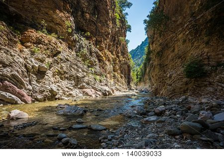 Mountain River Gorge Near Panta Vrexei In Evritania, Greece