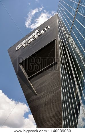 MINNEAPOLIS MN USA - JULY 15 2016: Minnesota Vikings US Bank Stadium in Minneapolis on a Sunny Day