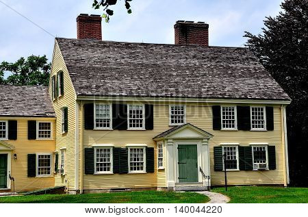 Concord Massachusetts - July 10 2013: The 1715 colonial home of Major John Buttrick in Minuteman National Historic Park