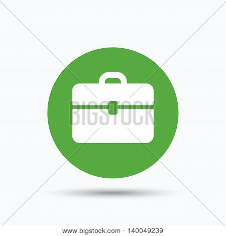 Briefcase icon. Diplomat handbag symbol. Business case sign. Flat web button with icon on white background. Green round pressbutton with shadow. Vector