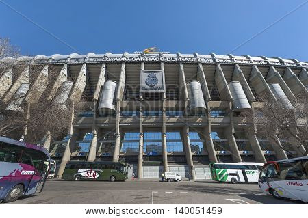 MADRID,SPAIN-MARCH 2016: Street view on Santiago Bernabeu stadium - the official playground of FC Real Madrid