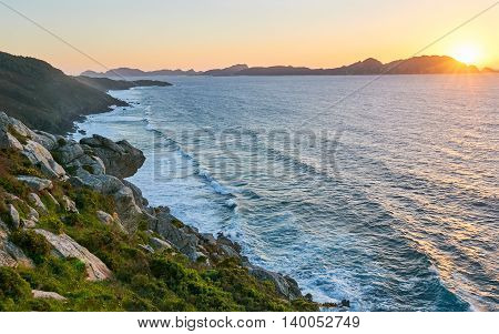 Cies Islands at sunset (Vigo Pontevedra Spain) from Home Cape