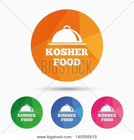 Kosher food product sign icon. Natural Jewish food with platter serving symbol. Triangular low poly button with flat icon. Vector