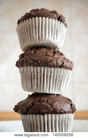 Stacked Tower From Hommade Chocolate Cupcakes