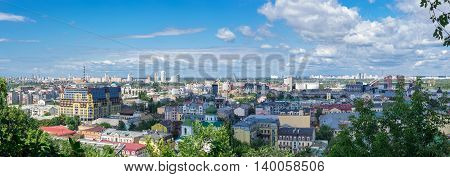 European city panorama. Kiev cityscape of Podol