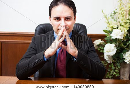 Portrait of a serious entrepreneur in his office
