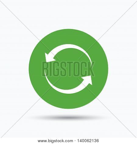 Update icon. Refresh or repeat symbol. Flat web button with icon on white background. Green round pressbutton with shadow. Vector