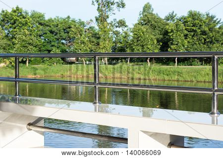 Stainless steel railing modern, closeup, iron, pipe
