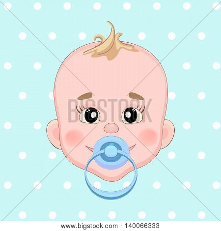Baby sucks green pacifier. Baby smile. Boy