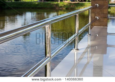 Stainless steel railing modern, closeup, iron, pipe