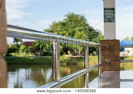 Stainless steel railing modern, closeup, iron, pipe