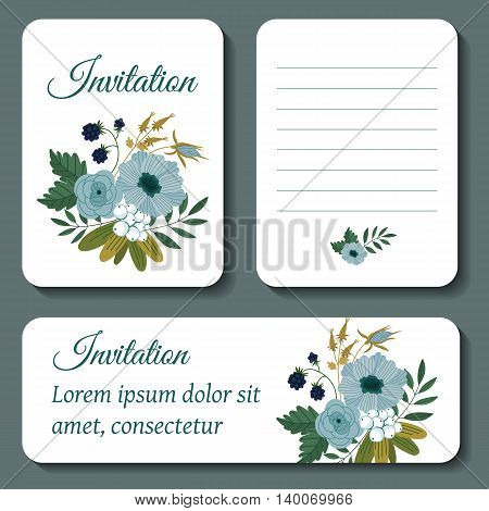Flower invintation template. Greeting card. Flowers invitation design template to celebration with flower decoration vector illustration. Vintage flowers in modern style. Flowers card for romantic and wedding design. Flowers background. Card with flowers.