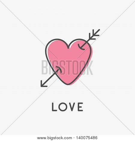 Heart arrow sign symbol. Thin line icon. Pink color. Isolated. White background. Flat design. Love greeteng card. Vector illustration