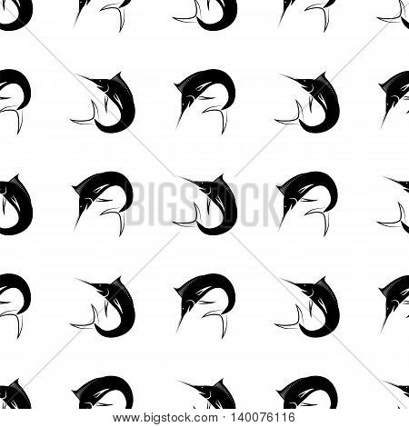 Set of Fish Isolated on White Background. Marlin Seamless Pattern