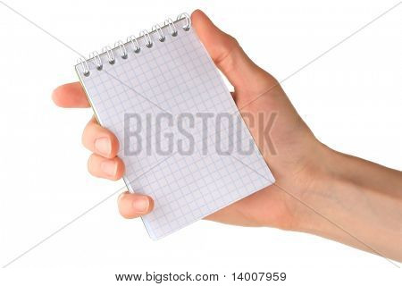 Hånd og notebook