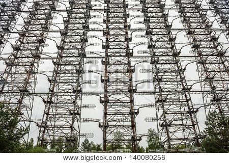 view of DUGA 3 Soviet radar facility near abandoned Chernobyl zone