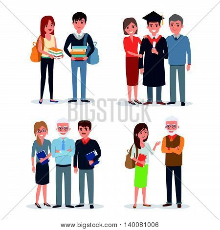 People characters collection: sudents teachers parents. Vector illustration.
