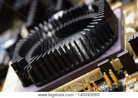 closeup details of old heatsink, computer parts