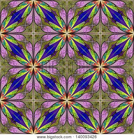 Multicolored floral pattern in stained-glass window style. You can use it for invitations notebook covers phone cases postcards cards wallpapers and so on. Artwork for creative design.
