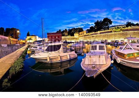 Blue evening in Zadar Fosa harbor Dalmatia Croatia