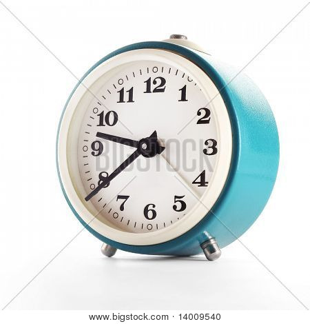 Retro azul reloj aislado en blanco