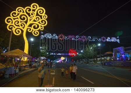 Managua Nicaragua - December 22 2015: Avenida Bolivar view at night with life's trees