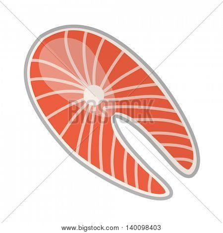 Salmon fish steak isolated on white background. Vector icon of cutted fish